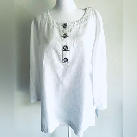 JM collection 100% linen shirt white tunic summer beach resort vacation women 18 - Picture 1 of 8